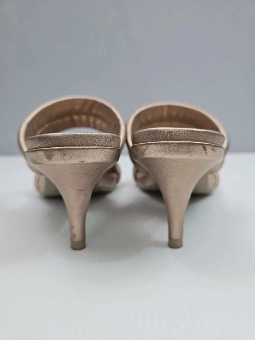Pedro Garcia Napa Dual Band Mule Sandal EU 39 Metallic Rose Gold Heeled Slide